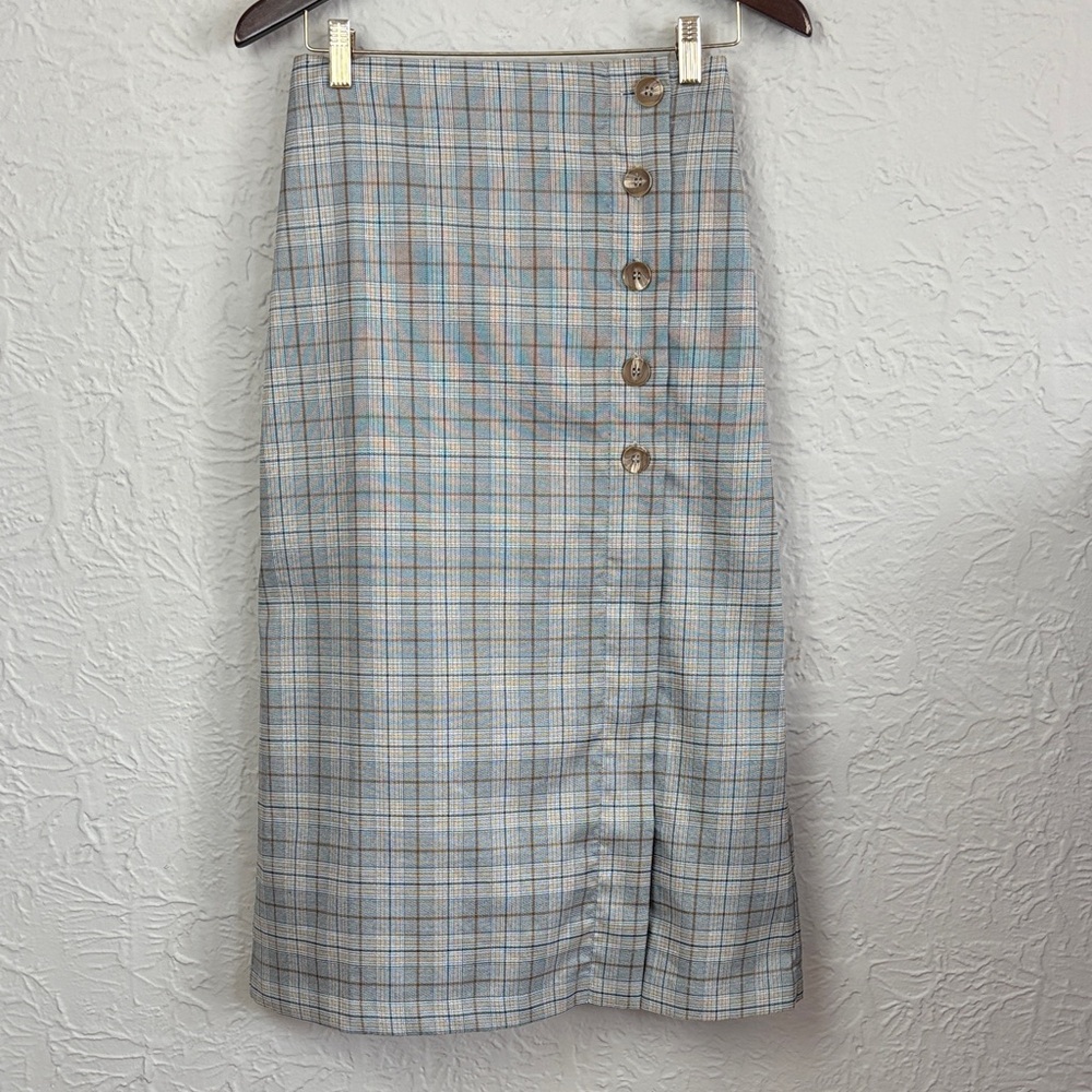 Anthropologie Porridge Plaid Button-Side Midi Skirt